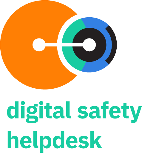 Abstract drawing of two discs, almost like a record player, viewed from above; text reads digital safety helpdesk